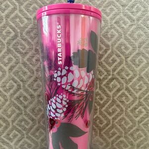 Starbucks Pink and Gray Floral Tumbler